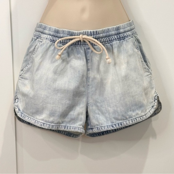 Aerie Chambray Shorts Dolphin Hem Elastic Waist Drawstring Cotton Blue XS - Picture 5 of 11
